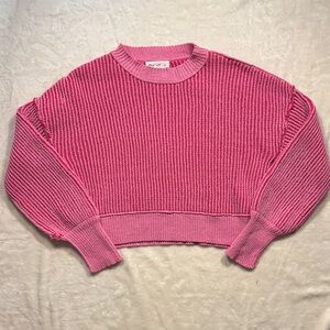 Vibrant Pink Crew Neck Cropped Sweater